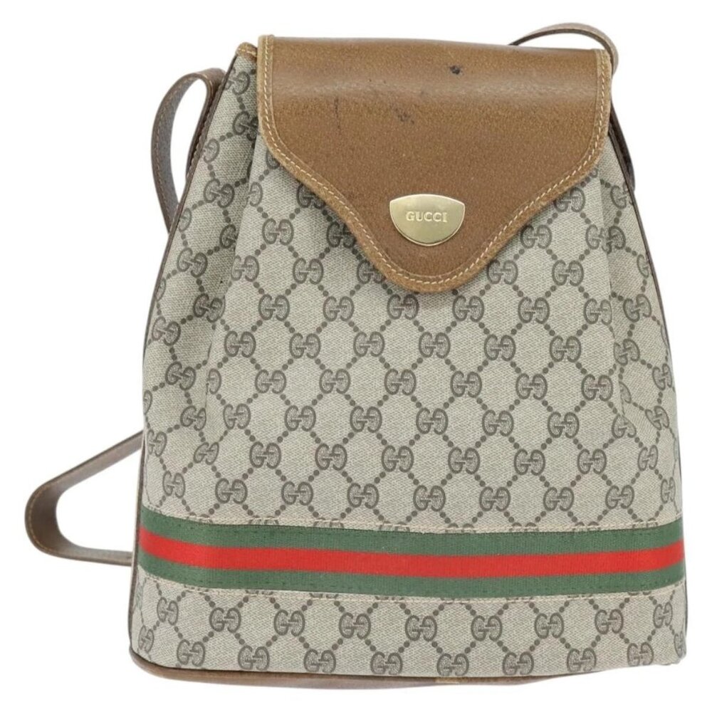 GUCCI GG Supreme Web Sherry Line Shoulder Bag PVC Beige Gold Auth 149255 - Picture 2 of 16